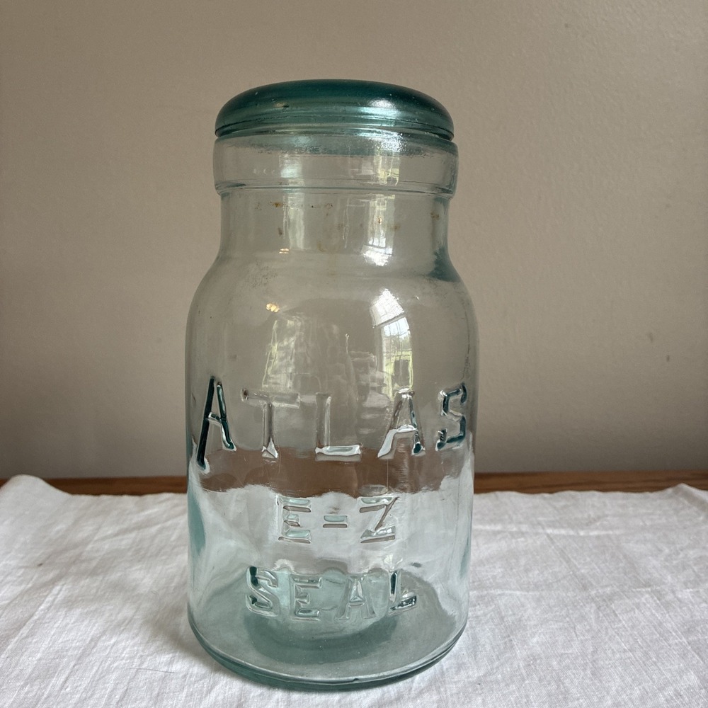Atlas EZ Seal Green/Blue Colored Quart Jar NO Bail Vintage